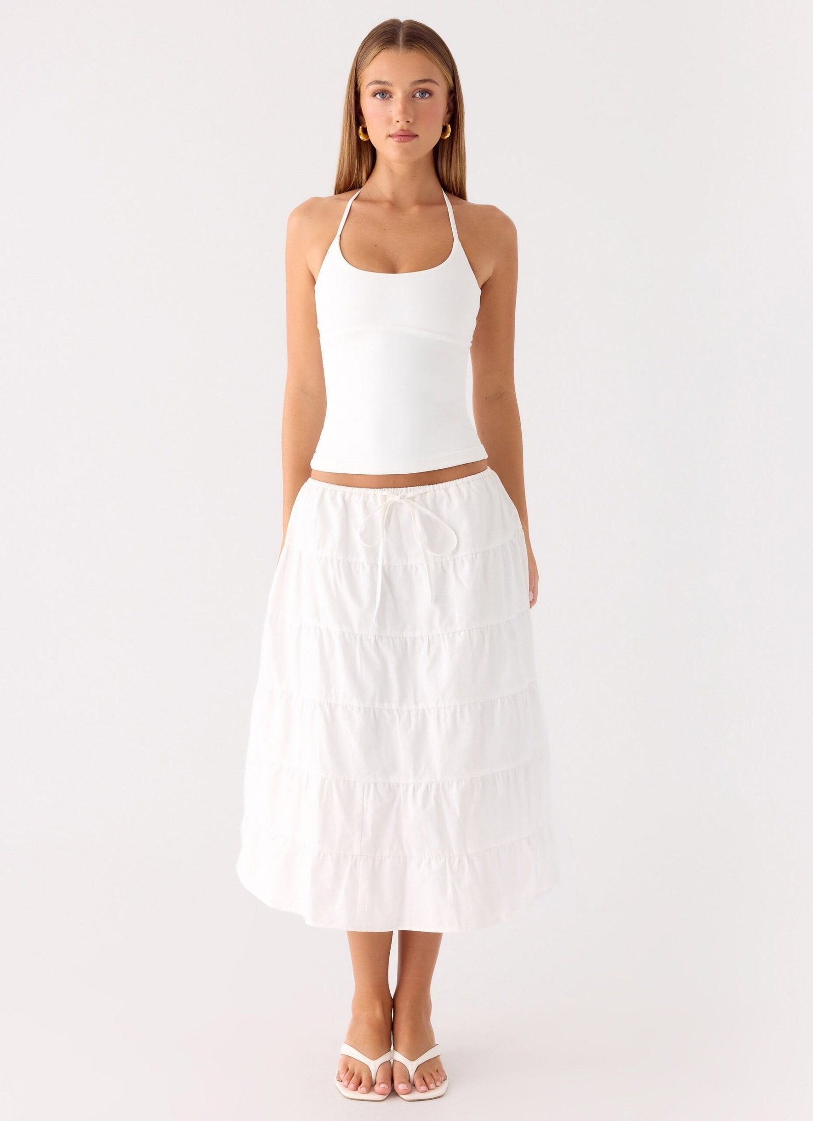 Tiered Midi Skirt – White