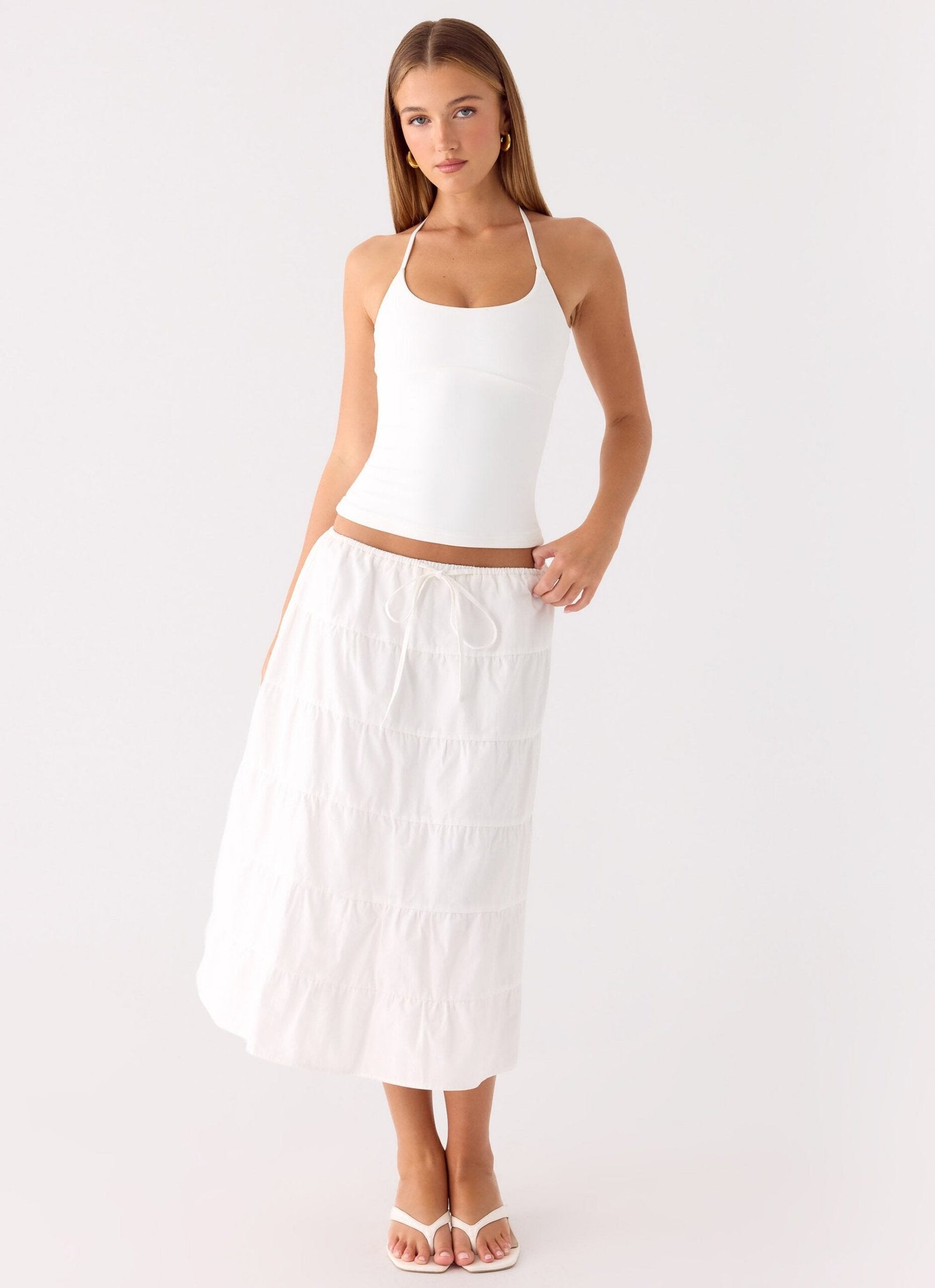 Tiered Midi Skirt – White