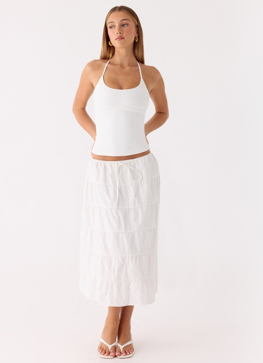 Tiered Midi Skirt – White