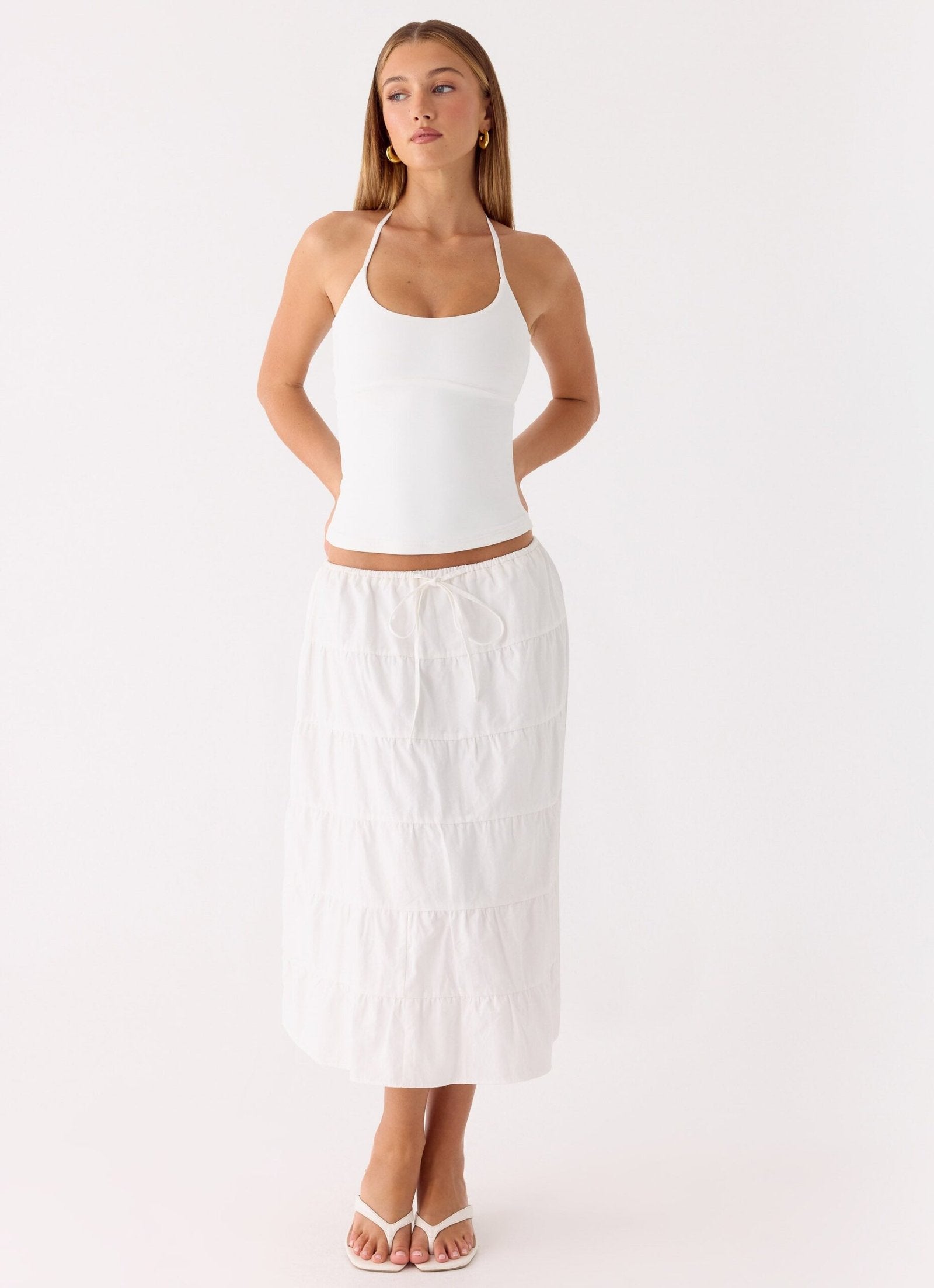 Tiered Midi Skirt – White