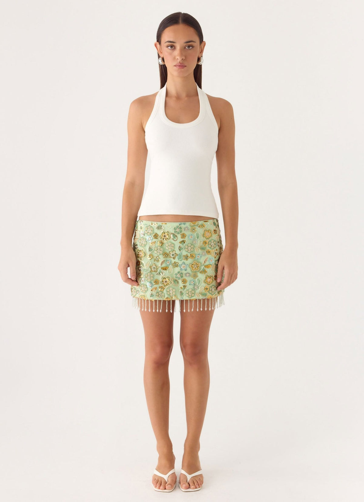 Beaded Mini Skirt – Lime