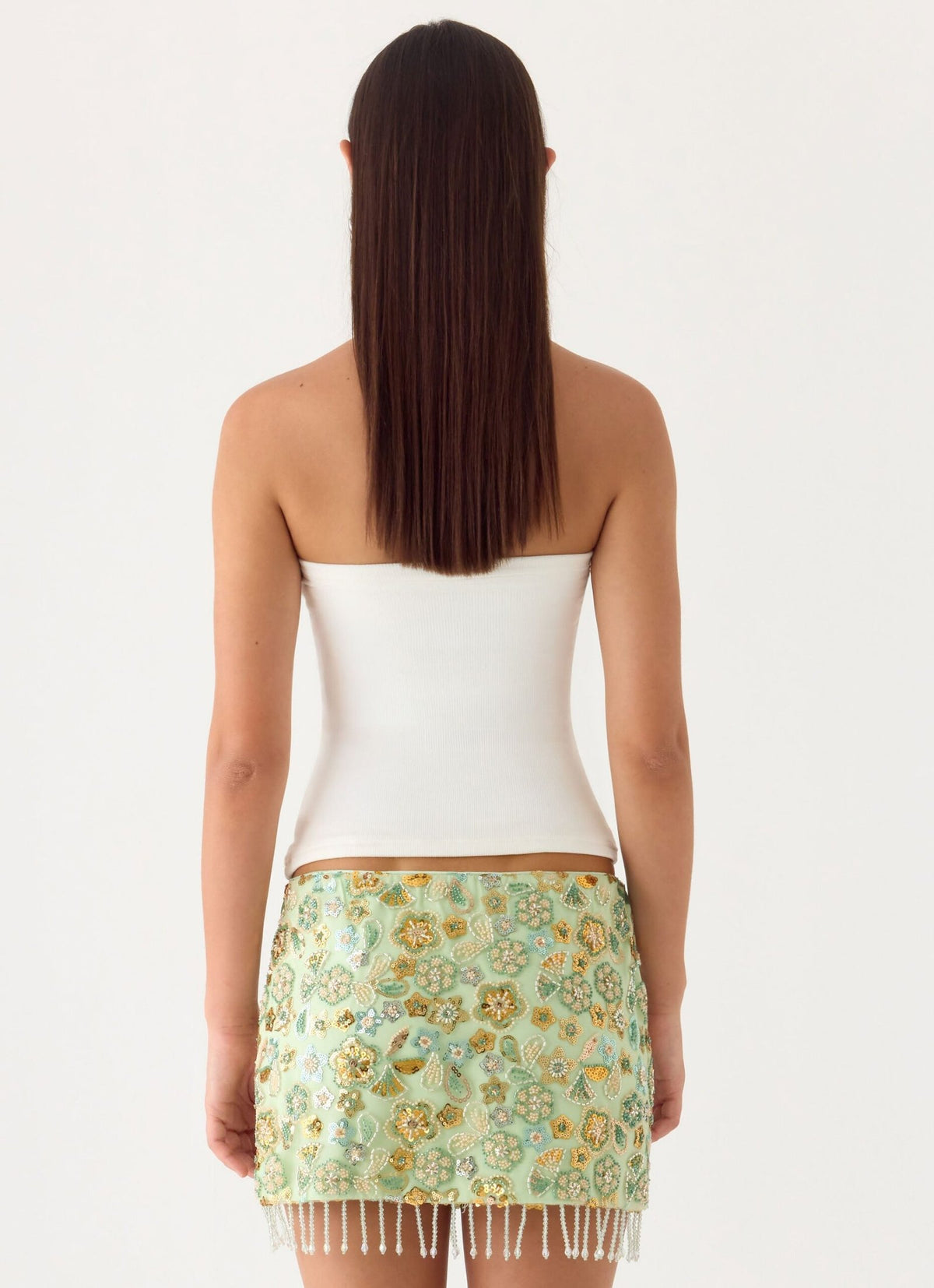 Beaded Mini Skirt – Lime