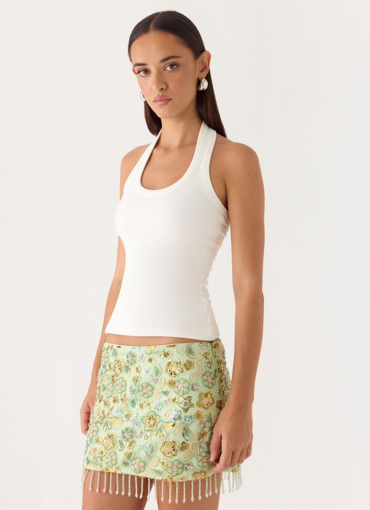 Beaded Mini Skirt – Lime