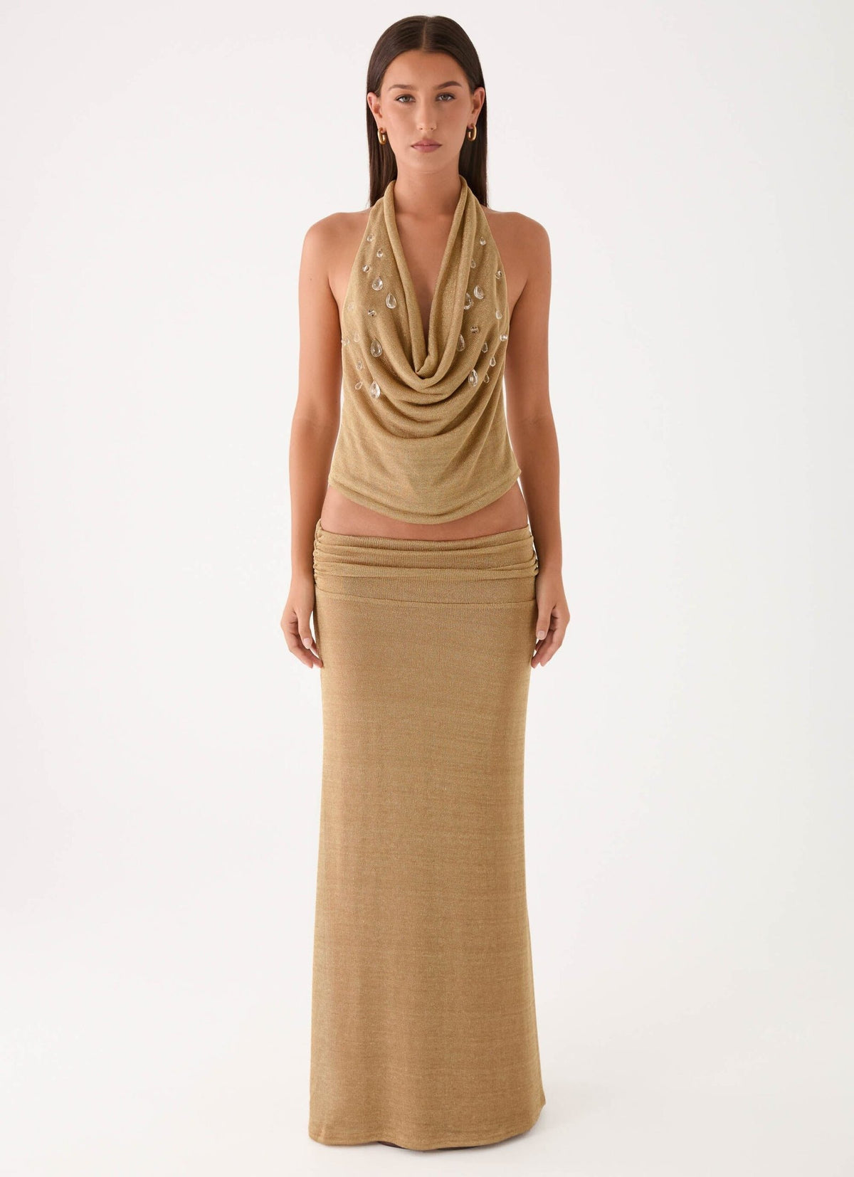 Olyssia Shimmer Maxi Skirt – Shimmer Gold