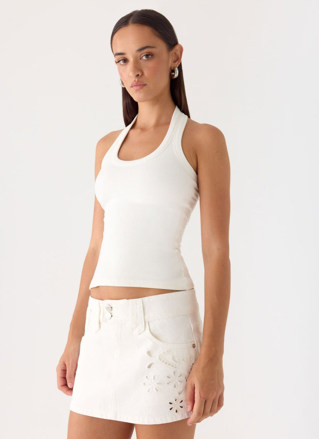 Low Rise Denim Mini Skirt – White