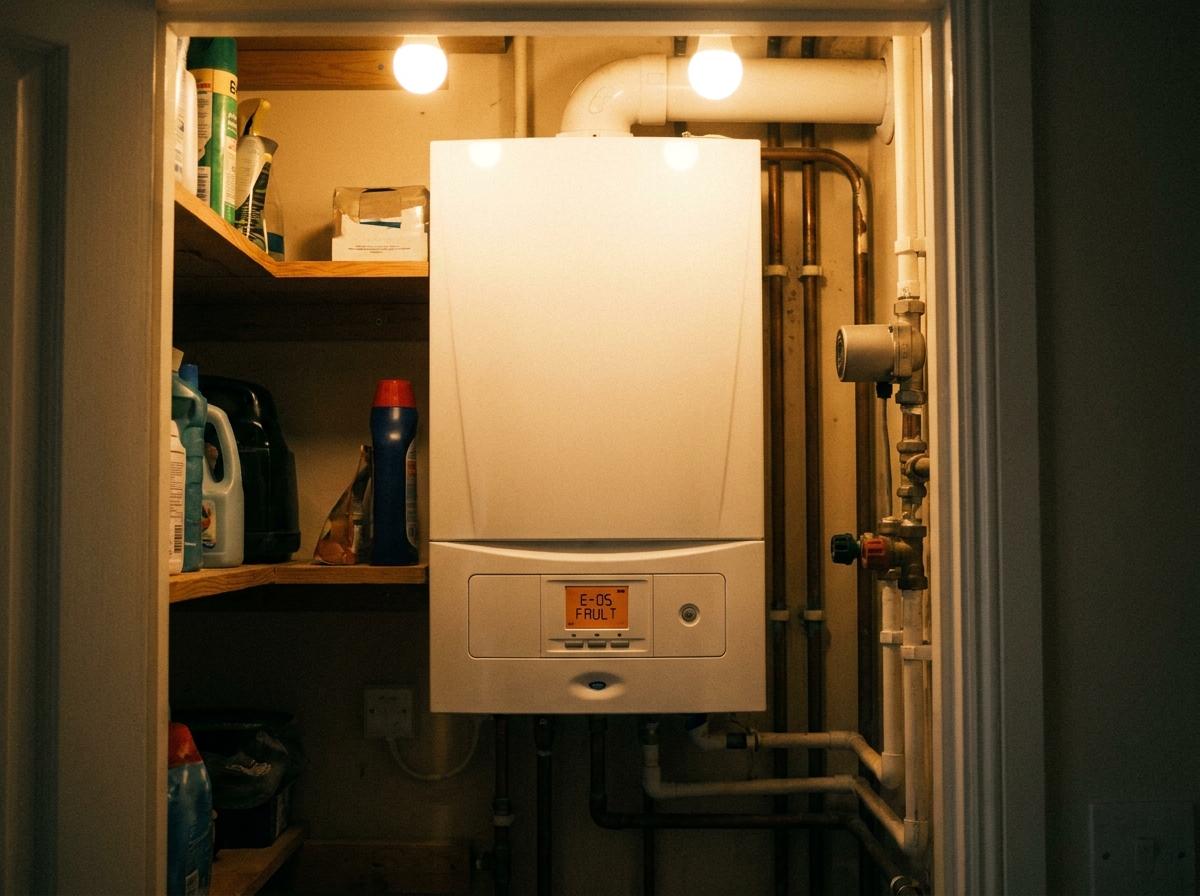 A boiler showing a fault code